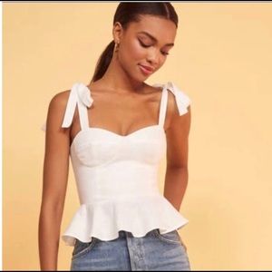 Reformation white shoulder tie top size 10